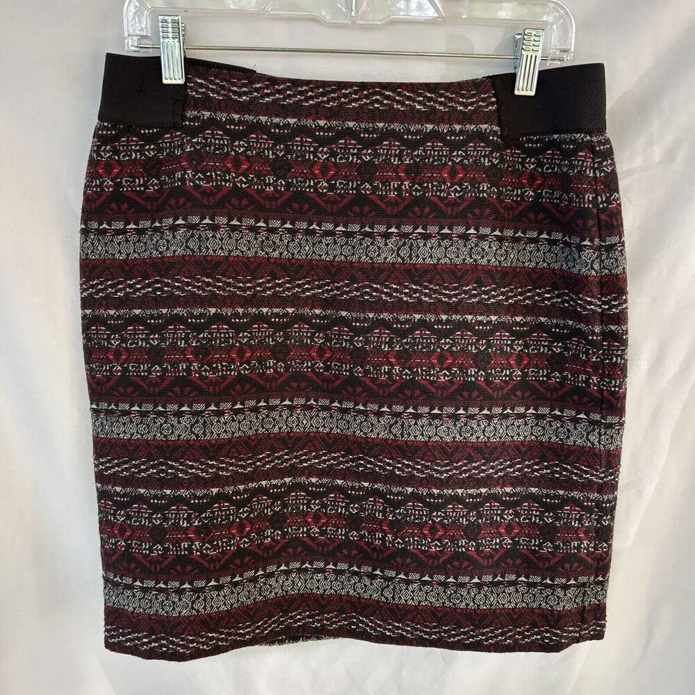 J.Jill Pencil Skirt Small Petite Brocade Elastic Waist Black Red White